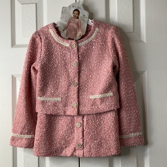 Le Chic Kids Demure Tweed 2 Piece Skirt & Jacket Set Size 7Y - Picture 1 of 11